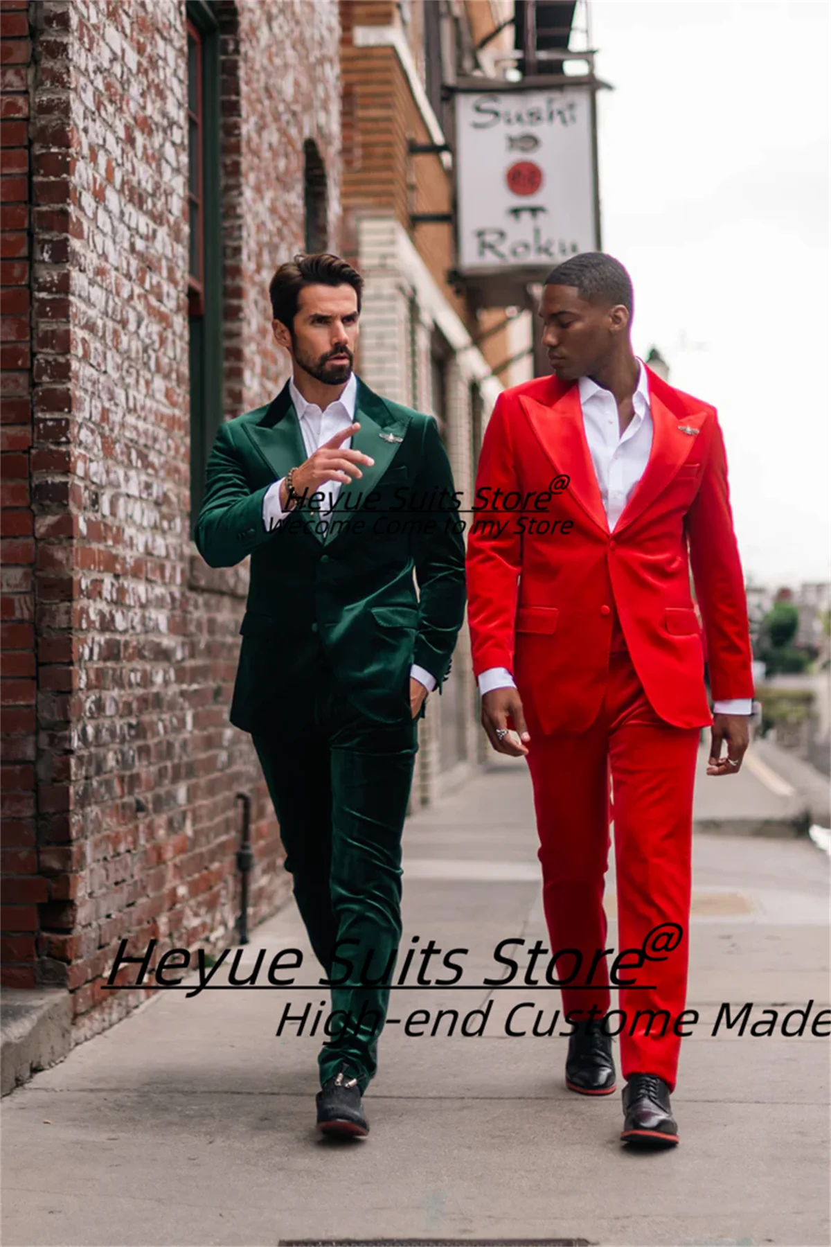 

Elegant Red Velvet Men Suits Customized Slim Fit Peak Lapel Groom Wedding Tuxedos 2 Pieces Sets Male Prom Blazers Ropa Hombre