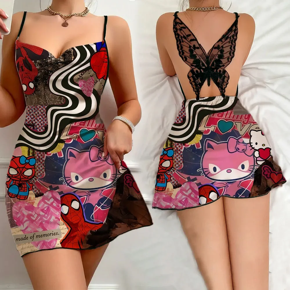 Sexy Pajamas for Women Sleevesless Female Nightgowns Cartoon Pattern Home Dress for Women New Women Sleepwear One Piece Dress