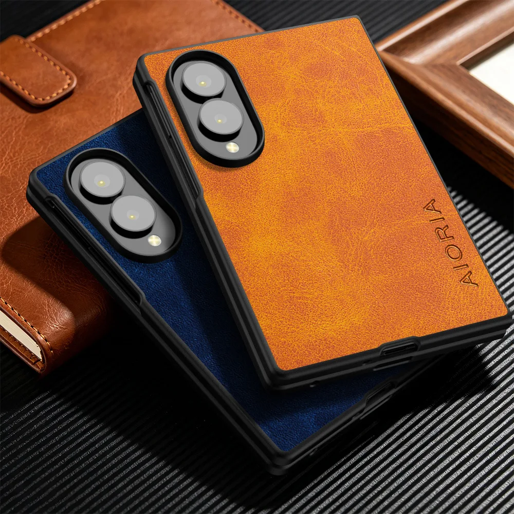 Luksusowa skóra Crazy Horse Grain ‌   Etui na telefon ze skóry PU do Samsung Galaxy Z Flip Fold 8 Ultra 7 6 5 4 3, biznesowe, odporne na wstrząsy, twarde etui. — zdjęcie produktu 3