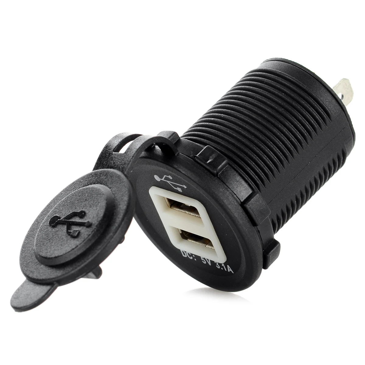 DC 12~24V 3.1A DIY Car USB Charger Water Resistant Dual USB Car Charger Adapter with Blue Light for Car Motocylcye Boat