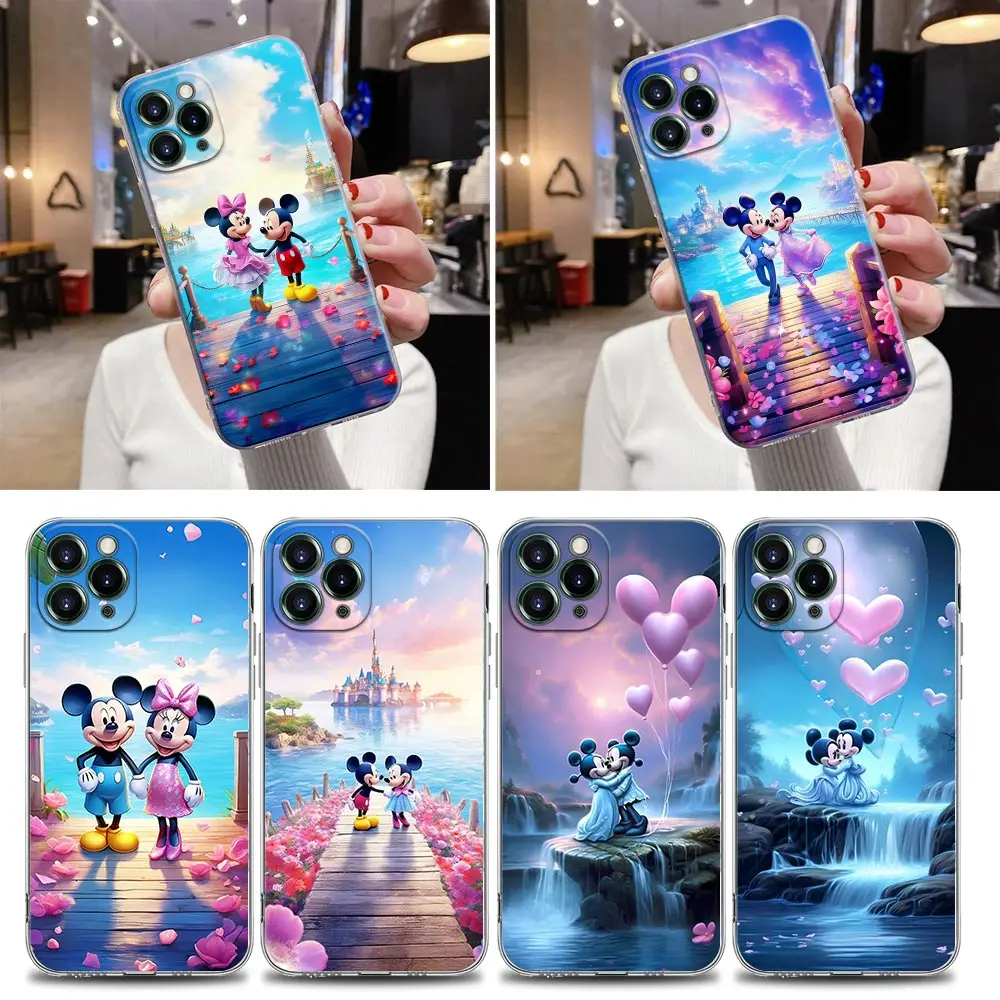 

Clear Case For iPhone 16 15 14 13 12 11 Pro Max Mini Xs XR 8 Plus Cover For iphone 16 Pro Case Silicone Minnie Mickey Mouse Love