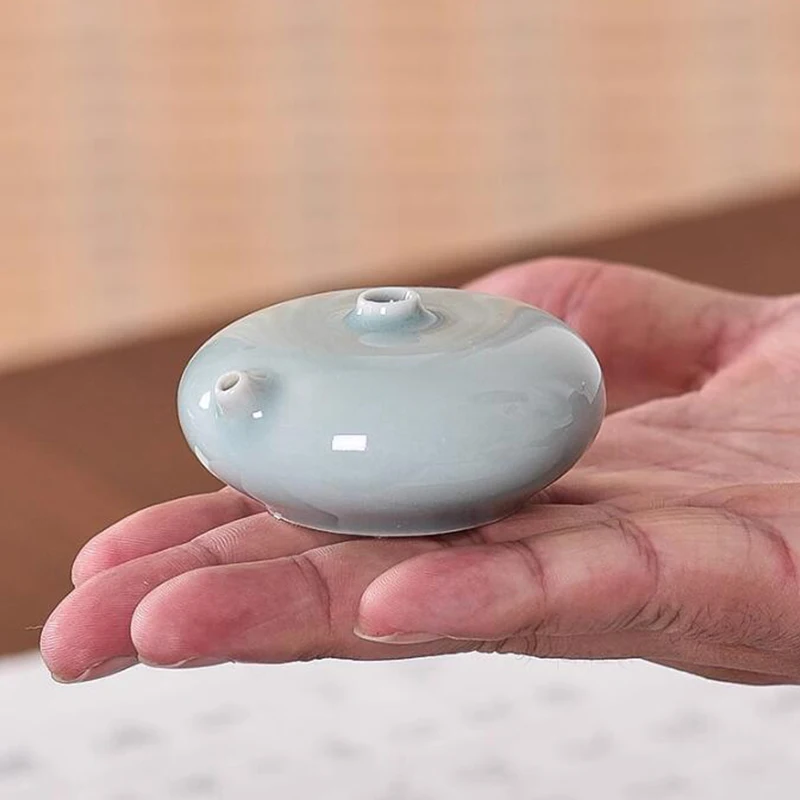 Handmade Ru Kiln Celadon Water Dropper Ceramic Inkstone Calligraphy Brush Pen Set Chinese Scholar Desk Gift Box view 4