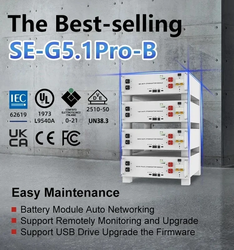 EU Stock Deye LiFePO4     SE-G5.1 Pro 51.2V100Ah 5kWh 10kWh 20kWh 30kWh 50kWh Lithium     For Home Energy Storage System