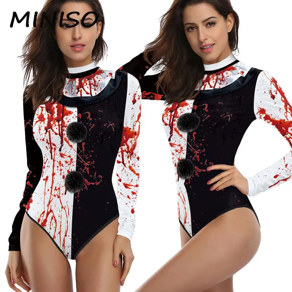 

Cosplay Terrifying Clown Long Sleeved Costume 3D Printing Performance Halloween Swimsuit Swimwear Swimming Pool Party Swimsuit