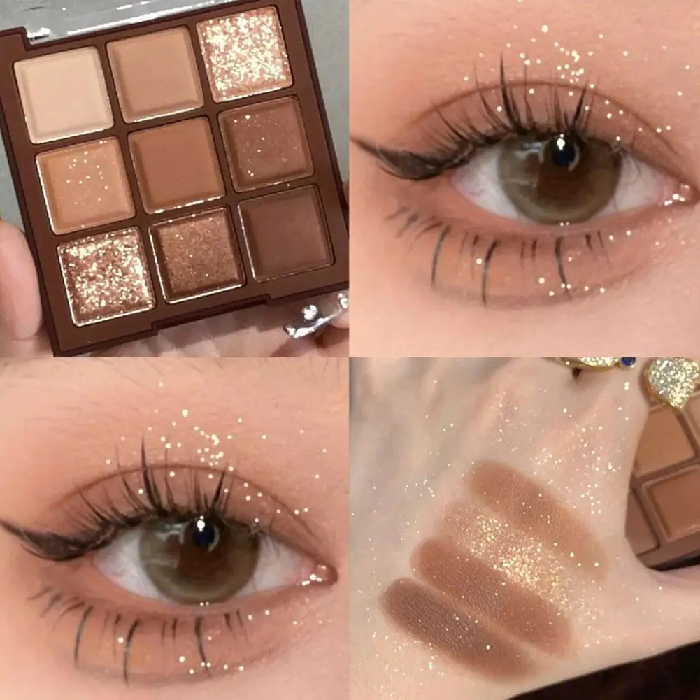 Paleta de Maquiagem Sombra, 9 Cores, Chocolate, Perolado, Cor Matte, Pigmentos, Brilhante, Duradouras, Lantejoulas, Terra, Sombra, Maquiagem dos Olhos, Y1v7