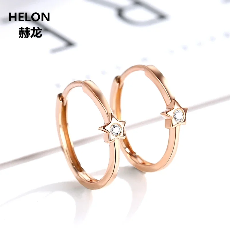 Solid 14k Rose Gold Women Hoop Earrings Engagement Wedding Natural Diamonds Stars