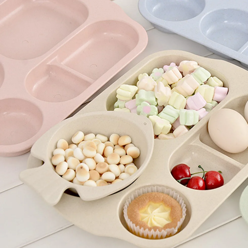 

5Pcs Set Dinnerware Kit Wheat Straw Plates with Dividers Dining Tray Food Plate Set for Safe Non