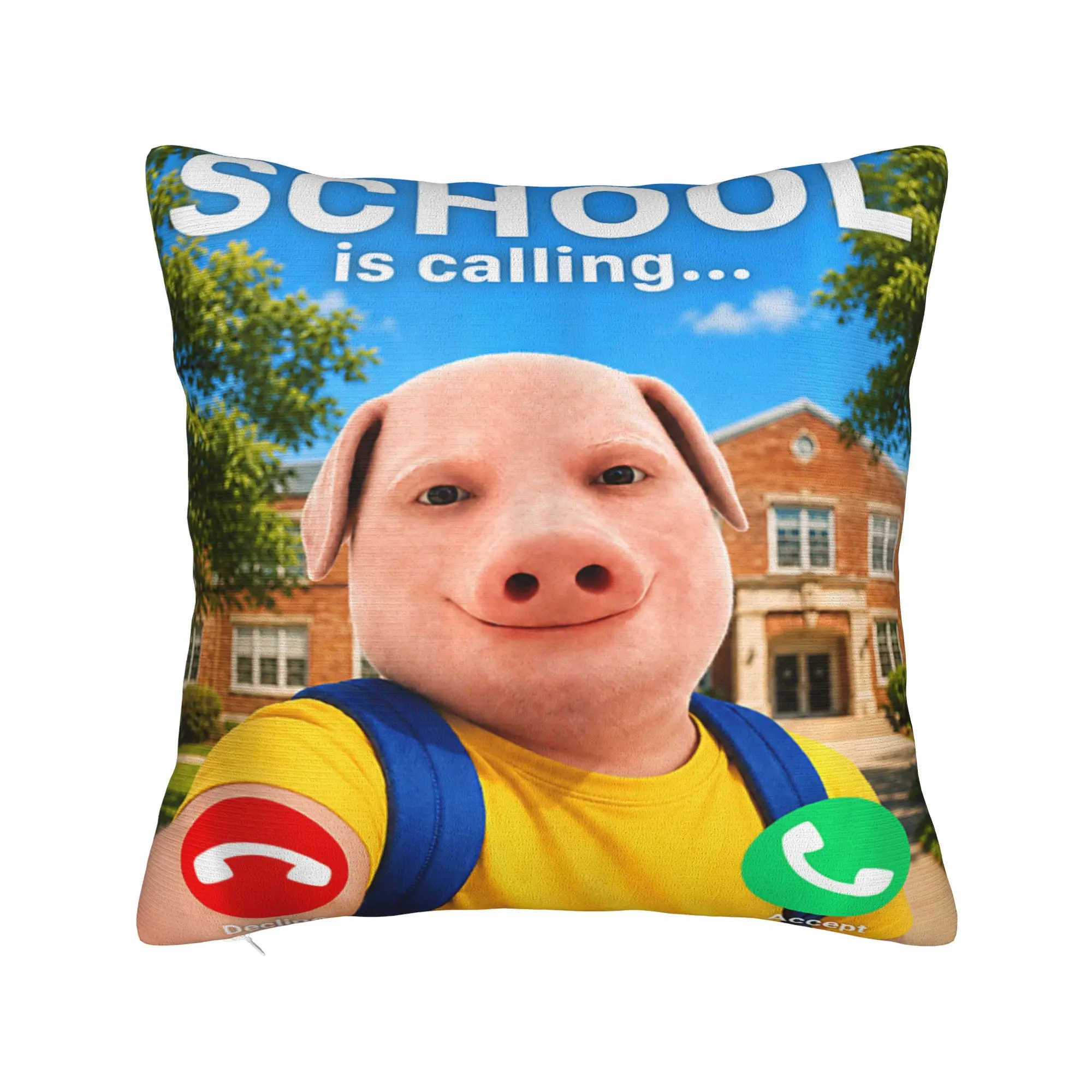 School Calling John Pork Back to School Brainrot Meme Pillowcases Retro Pillow Case For Sofa Car Home Decor Comfy Pillow Cover