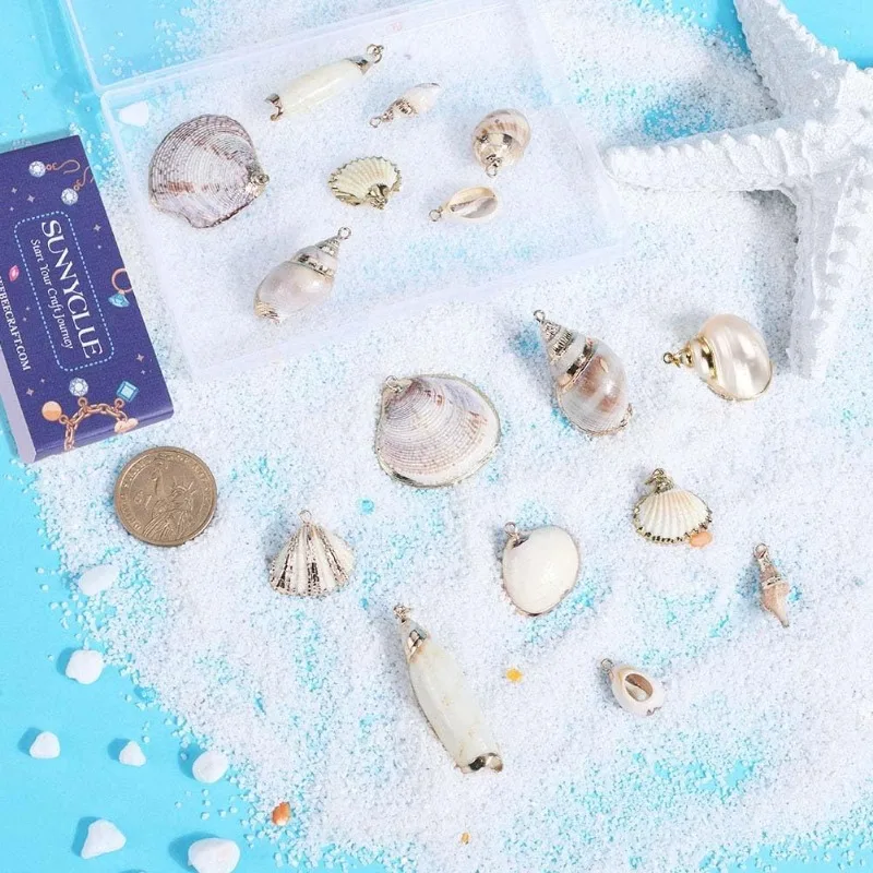 1 صندوق شل سحر الطبيعية الأبيض Cowrie الصدف سحر قذائف محارة مطلي سحر الصيف المحيط البحر سحر للمجوهرات #4