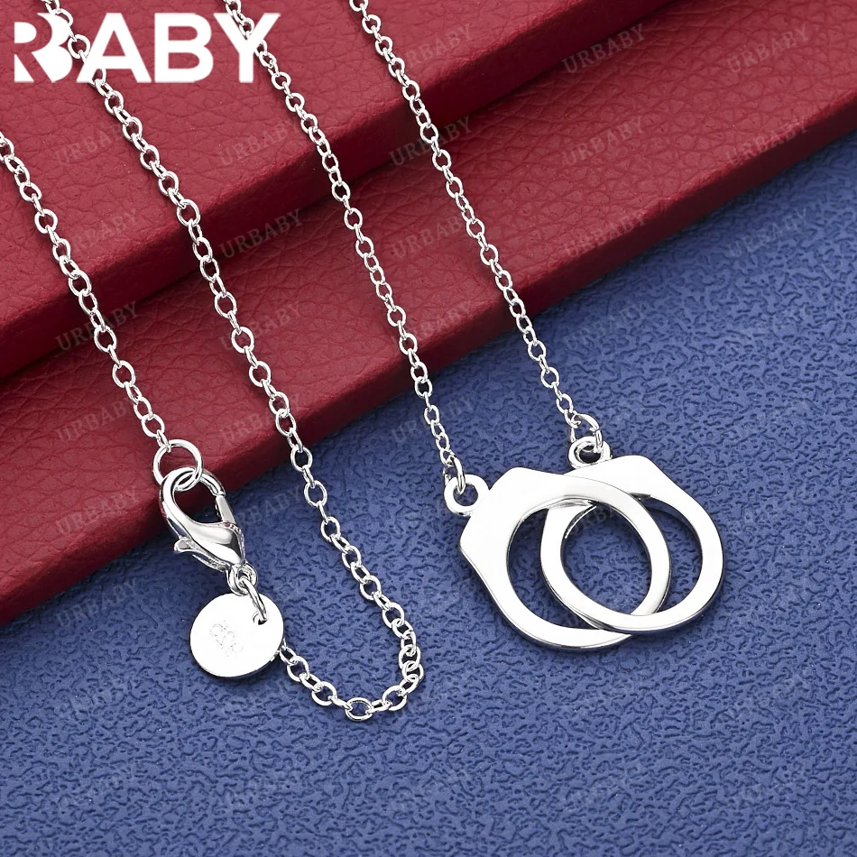 

URBABY 925 Sterling Silver 45CM Chain Handcuffs Pendant Necklace Fashion Wedding Engagement Party Jewelry