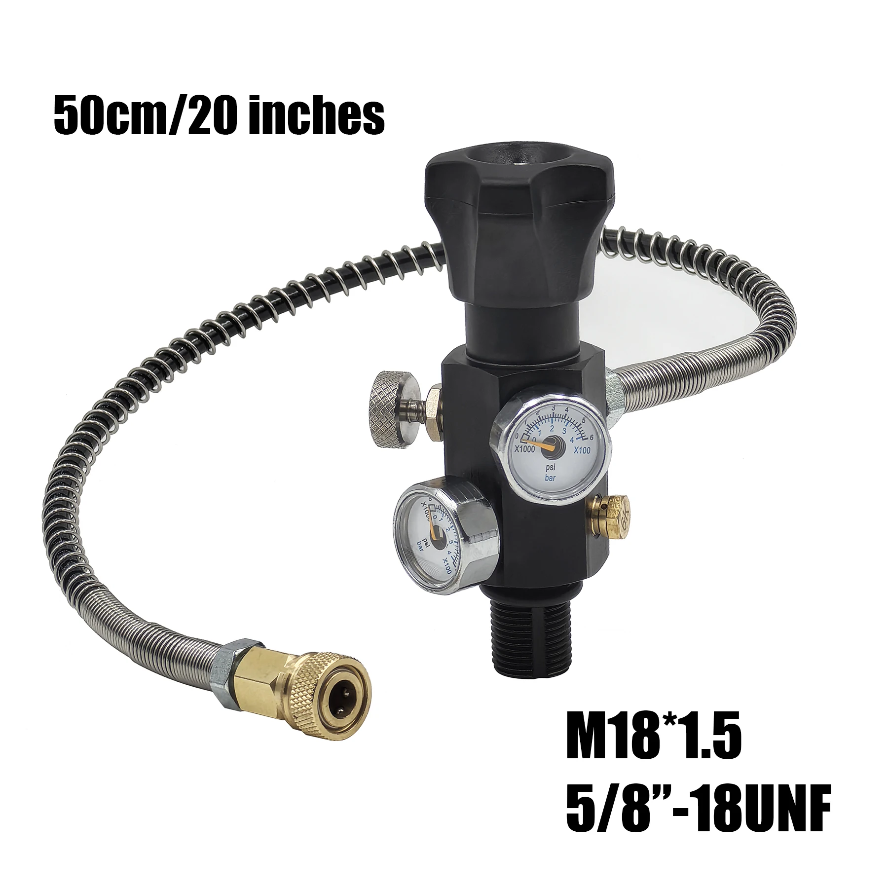 Charging Valve Scuba Filling Station HPA Compressed Air Tank Hose 20inches With Dual Gauge M18x1.5 or 5/8