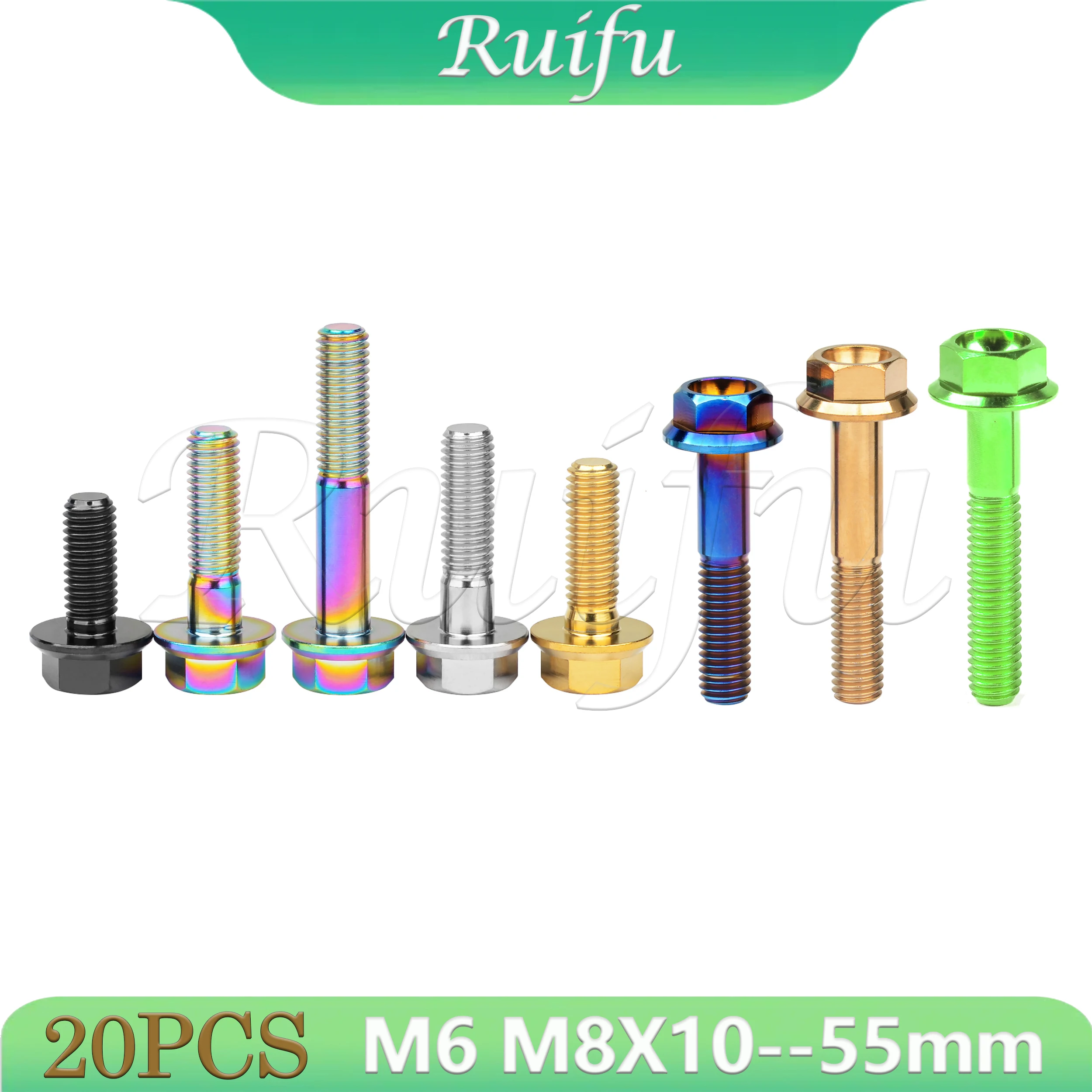 

Титановый болт Ruifu, 20 шт., M6 M8x10/15/20/25/30/35/40/45/50/55 мм, фланцевый болт с шестигранной головкой для велосипедного мотоцикла, фланцевая головка DIN6921