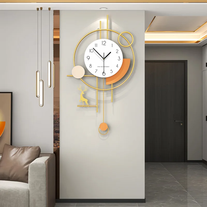 Pendulum Wall Clock Modern Silent Deer Elegant Home Decor for Living Dining Room Wall Mounted Luxury Design