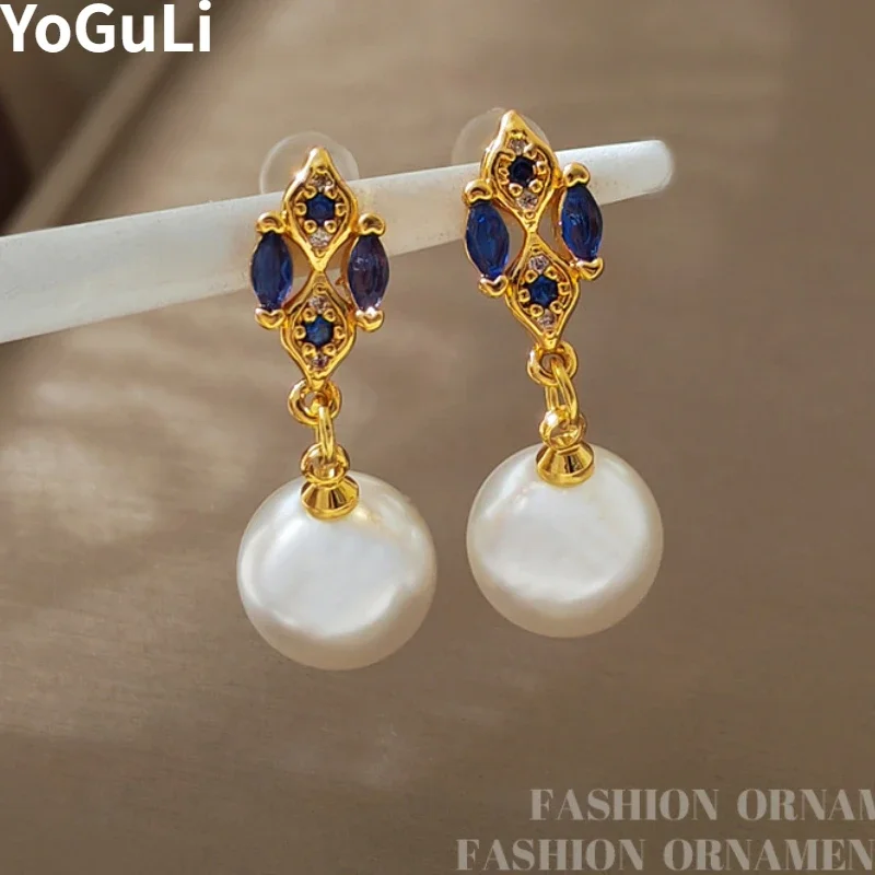 Trendy Jewelry Luxury Temperament Simulated Pearl Drop Earring For Women Girl Delicate High Qulaity Glass