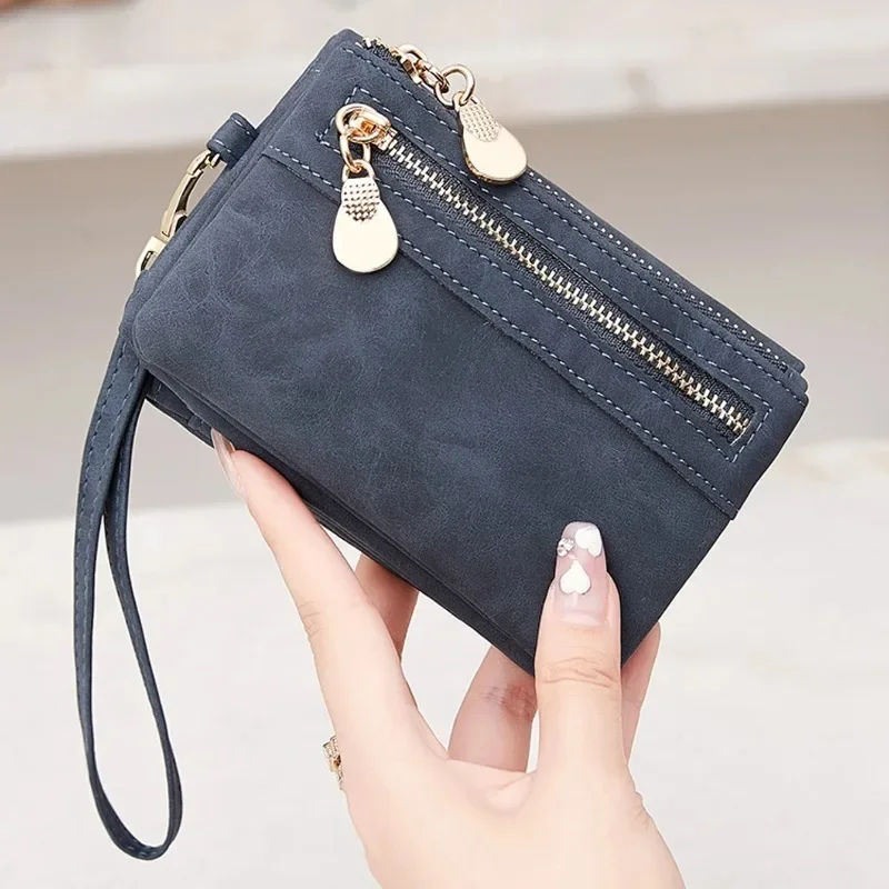 Retro Foldingzipper Wallet High-quality PUleather Portablemultifunctional Women's Walletfashionable WithID Card Window Wrist Bag