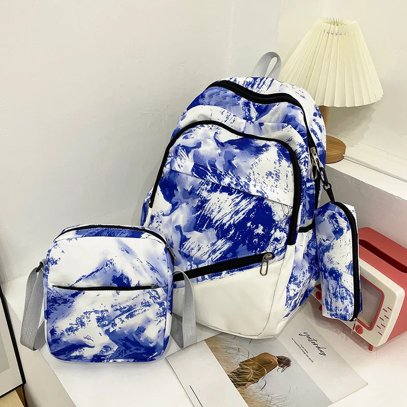 2023 Chinese style tie-dyed backpack for teenagers Boys girls 3-piece set student school bags Forest series printed schoolbags