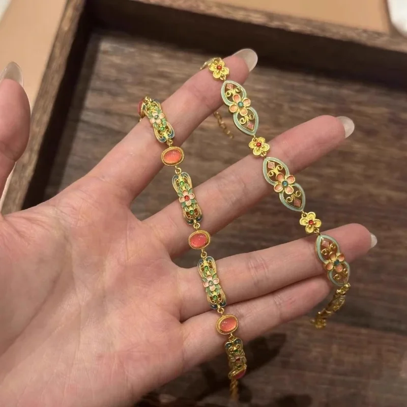 

Ретро-браслет с эмалевым покрытием в виде цветов для мужчин и женщин, в этническом стиле, свадебные украшения, аксессуары для невесты.