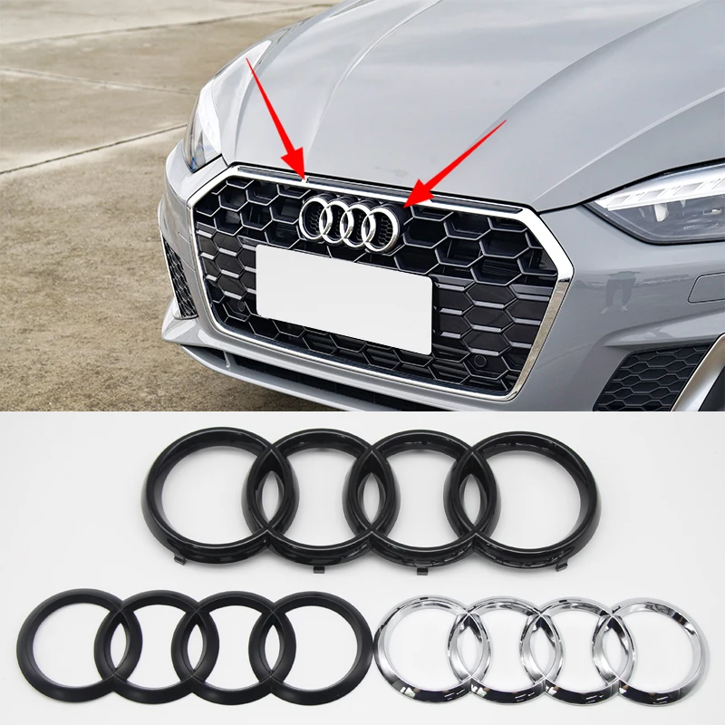 Car Logo Badge Car Front Grille Rear Trunk 4Ring Emblem For Audi A1 A3 A4 A5 A6 A7 S3 S4 S5 S6 RS3 RS4 RS5 RS6 Q3 Q5 Q7 Car Logo