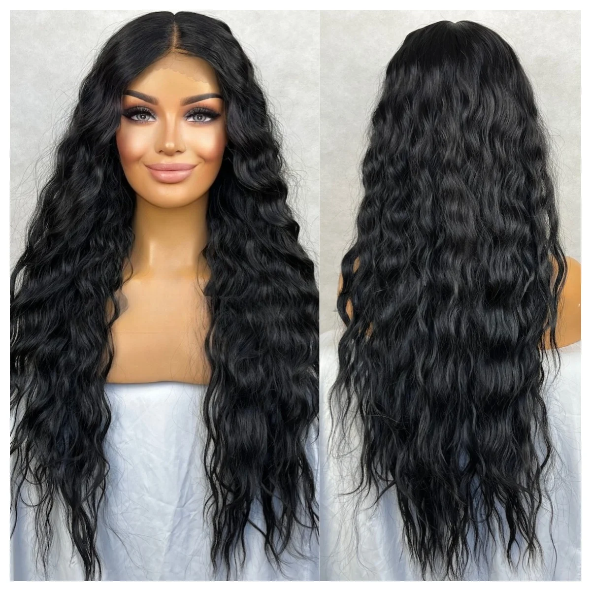 

Black Loose Deep Wave Frontal Wig 13x4 Curly Wigs HD Lace Front Wig PrePlucked Synthetic High Quality Heat Resistant Daily Wear