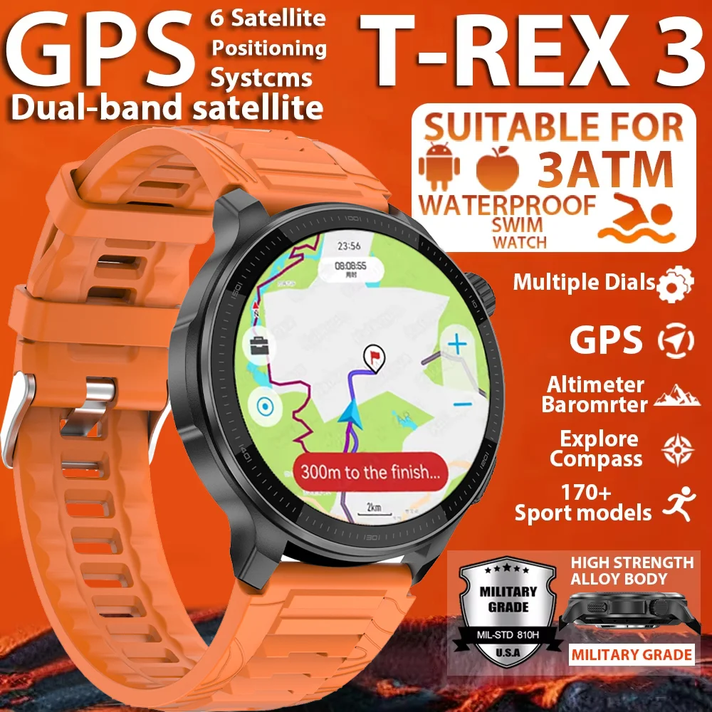 

Sports T-Rex3 Ultra GPS SmartWatch Built in GPS Compass Altimeter Barometer 5ATM Waterproof 500mAh Sports Bracelet Men 2025 New