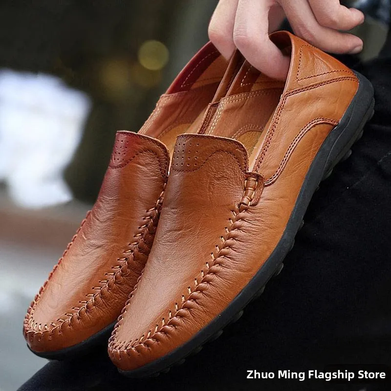 

Men's Casual Leather Shoes Breathable Soft Bottom Bean Bean Shoes Summer New Style Comfortable Korean Version Flat Heel round...