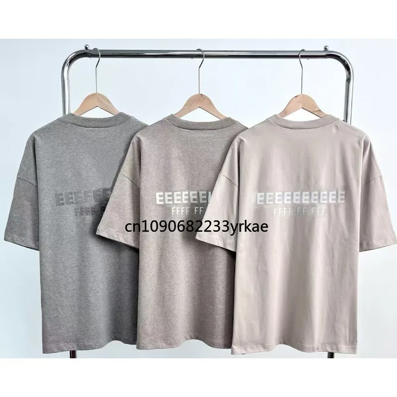 

FW25 Classic Brand Men's Short Sleeve Luxury Design Back Double Row Heavy Metal Texture Silicone Letter T-shirt Loose Couple Top