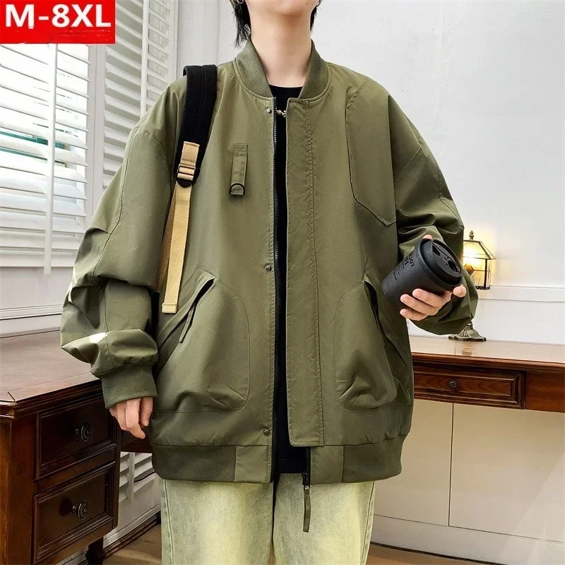 

Spring Autumn Outwear Men Baseball Stand Collar Fashion Jackets Long Sleeve Plus Size 6XL 7XL 8XL Loose Green Coat Boys Clothes