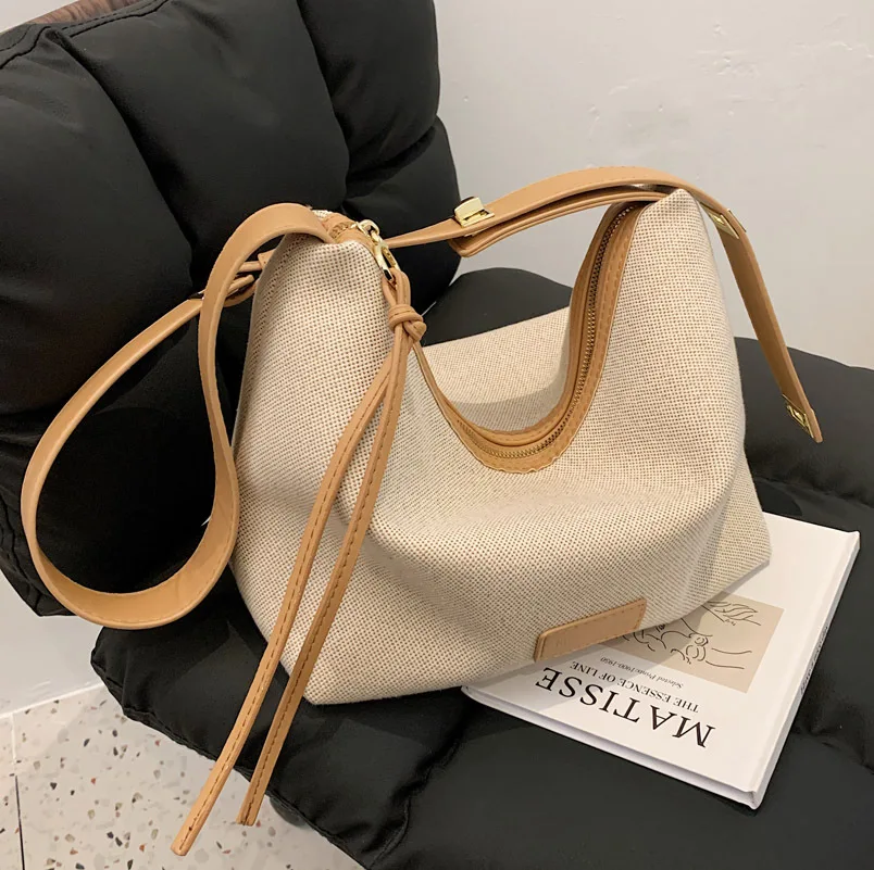 trendy casual soft plain bucket bag for women oxford cloth shoulder bag fashion leather strap handbag female luxury bag