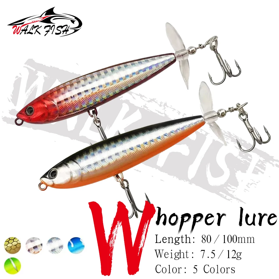 WALK FISH 7.5g 12g Whopper Plopper Leurre de pêche flottant en plastique pour la traîne, crankbait, pour bar, truite, leurre artificiel rigide type crayon