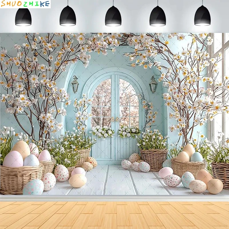 Easter Party Decoration Spring Garden Children's Photography Props  Rabbit Colorful Eggs Newborn Portrait Shoot Background FH-33