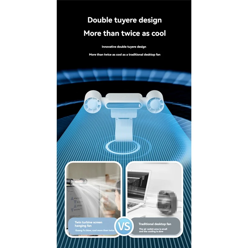 ABKD draagbare airconditioner-oplaadventilator met LED-licht, lichtgevende mute-ventilator, kleine ventilator met hangend scherm met vier snelheden