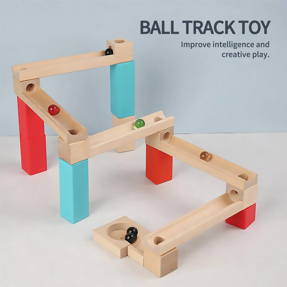 28Pcs Wooden Runway Rolling Ball Track Blocks Children\'s Educational Assembled DIY Building Blocks Pipe Ball Toy Kids Gifts