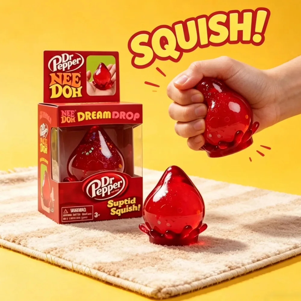 Dr Pepper X NeeDoh Nice Cube Squishy, Cubo Sensorial Macio de Apertar de Elevação Lenta, Brinquedo de Descompressão para Alívio do Estresse e Ansiedade