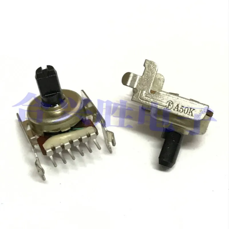 1 Stuk 161 Type Roterende Potentiometer Dubbele A 50K Horizontale 6pin Audioversterker Volumepotentiometer