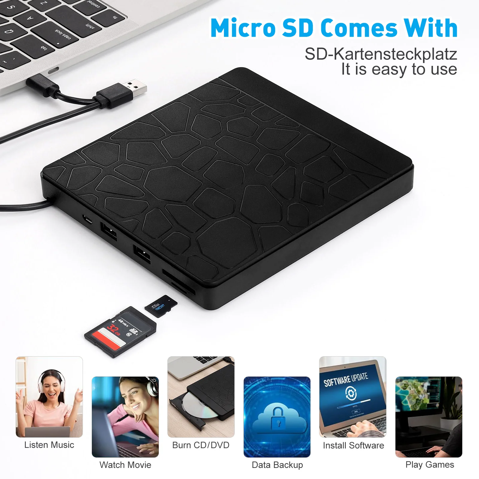 

Multifunctional Optical Drive External Cd Dvd Burner Usb Type-C Fast Transfer Compact Portable External Cd Dvd Drive