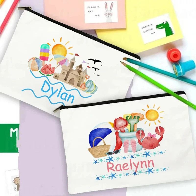 

Personalized Beach Crab with Name Pencil Bag Stationery Bags Travel Makeup Toiletry Pouch Birthday Back To School Gift for Kids