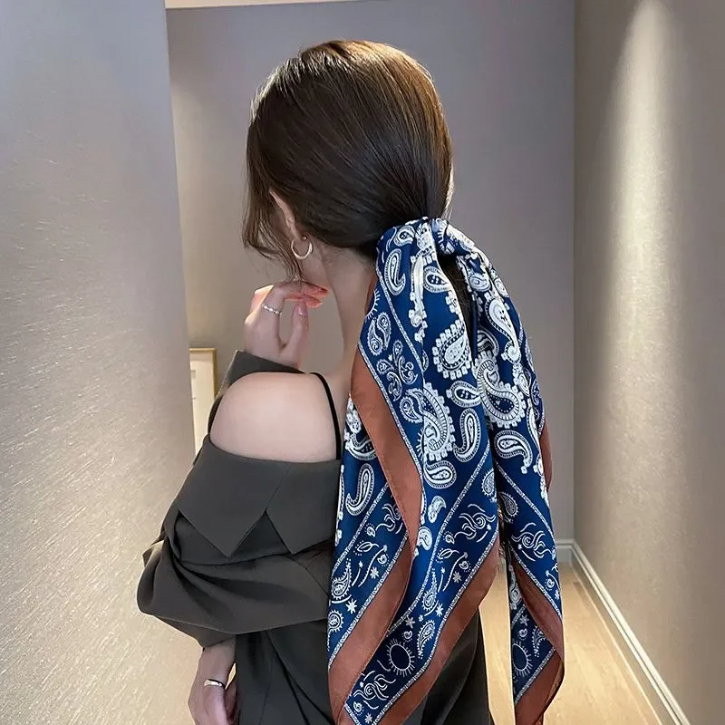 ربيع الخريف رقيقة الكورية نمط Ins مطبوعة هندسية وشاح الحرير جديد تنوعا الحجاب حقيبة التفاف وشاح حريري الزخرفية #3