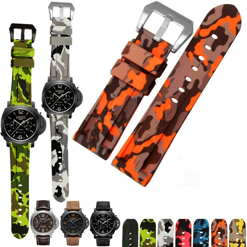 Camouflage Silicone Watch Strap 20mm 22mm 24mm 26mm for Panerai Women Men Replacement Watchband Rubber Bracelet Accessories