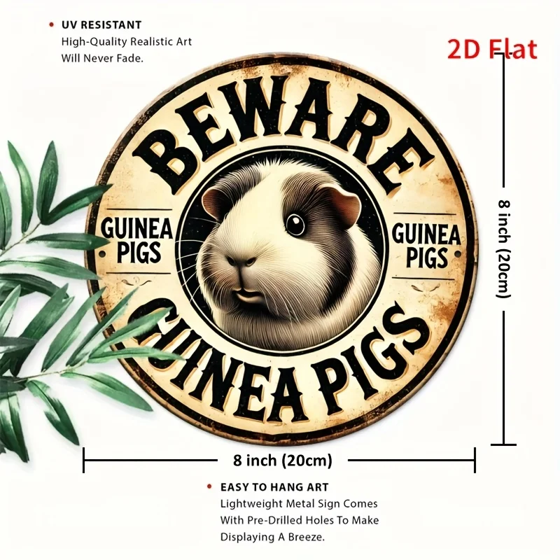 1pc Vintage Aluminum Circular Wall Decor Plaque - Rustic Guinea Pig Design with 