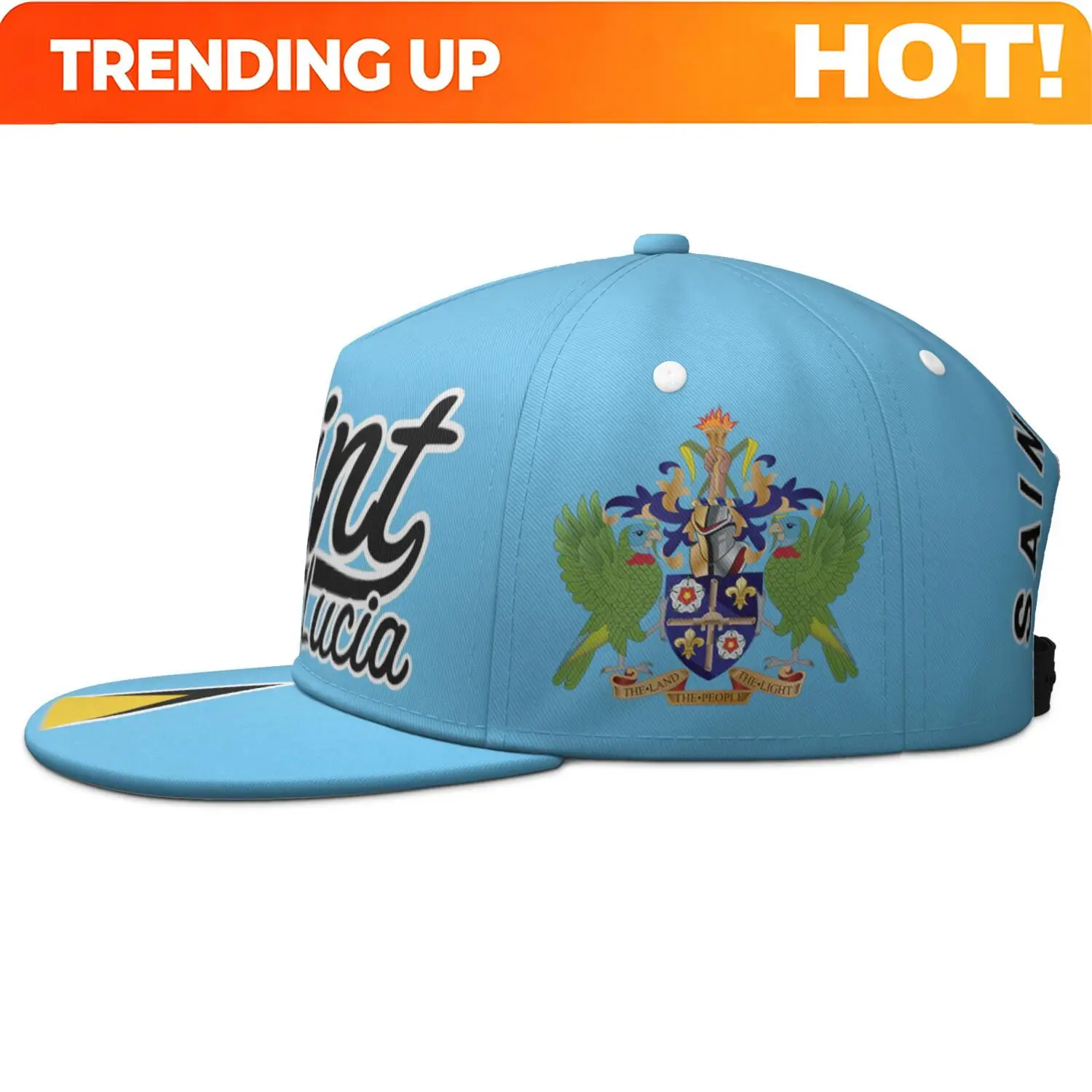 Saint Lucia Flat Brimmed Cap Custom Made Name Number Hip-hop Hat Nation Flag Lc Country College Print Text Photo Logo Headgear