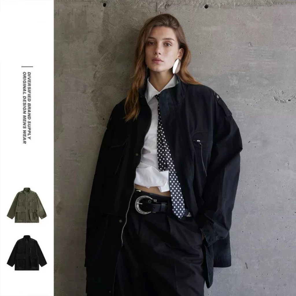 

Retro Military Sle Long Coat Jaet Men's Loose Fit Multi-ket Casual Outerwear Spring Season Busin Gentleman Sle