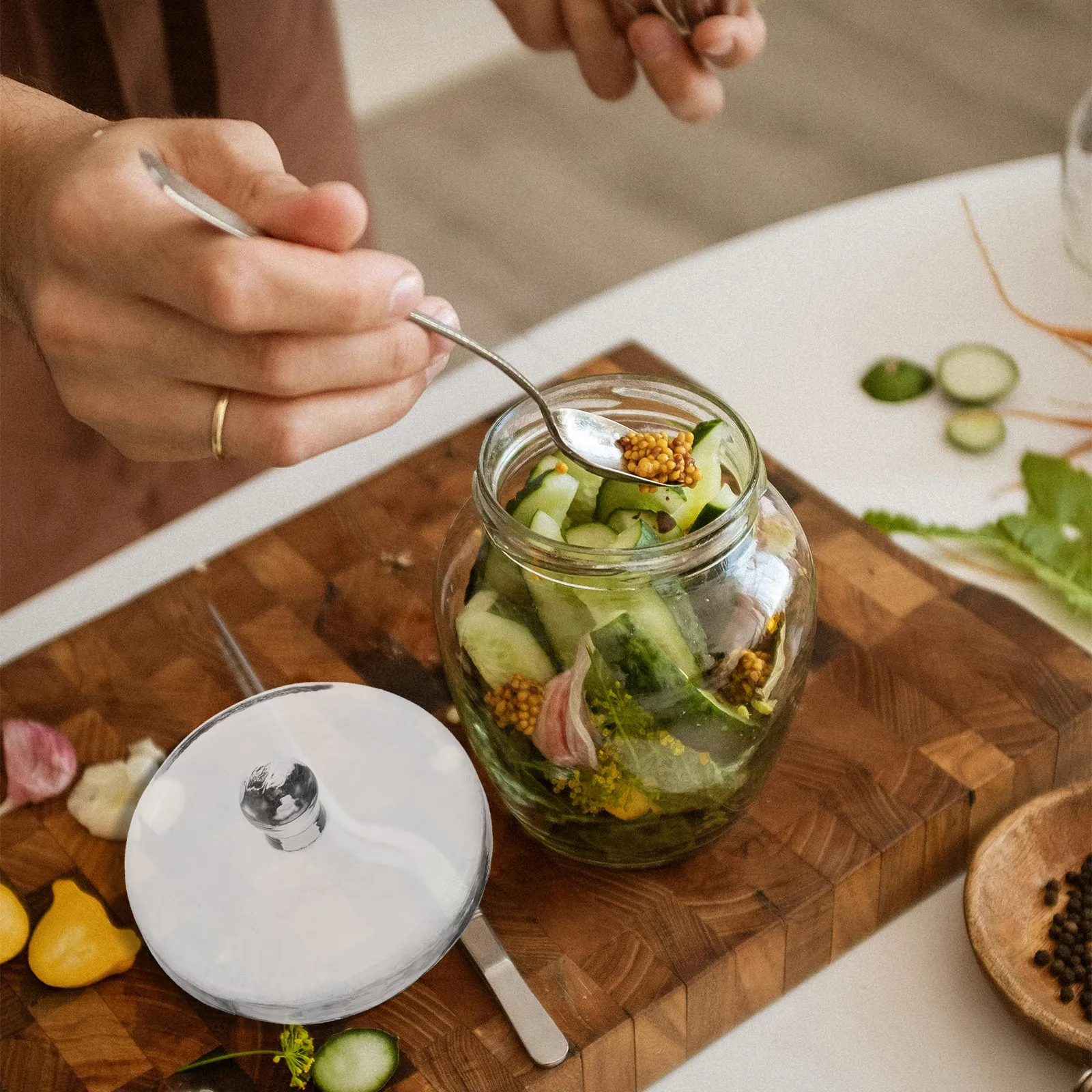 Frasco de Vidrio de Boca Ancha de 2 Capas con Tapa Hermética para la Elaboración Casera de Kimchi, Pepinillos en Vinagre y Vegetales Fermentados