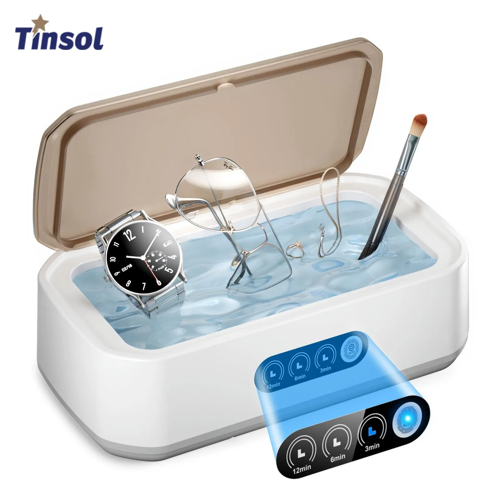 TINSOL 신형 49KHZ 초음파 세척기 650ml 미니 고주파 진동 세척기 - 안경, 보석, 틀니 및 젖꼭지 세척용
