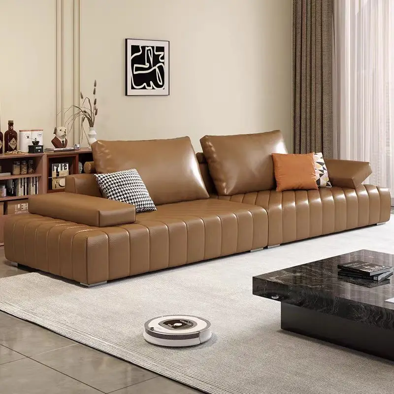 Italian minimalist Lawrence leather sofa set furniture living room apartment modern simple straight row sofa