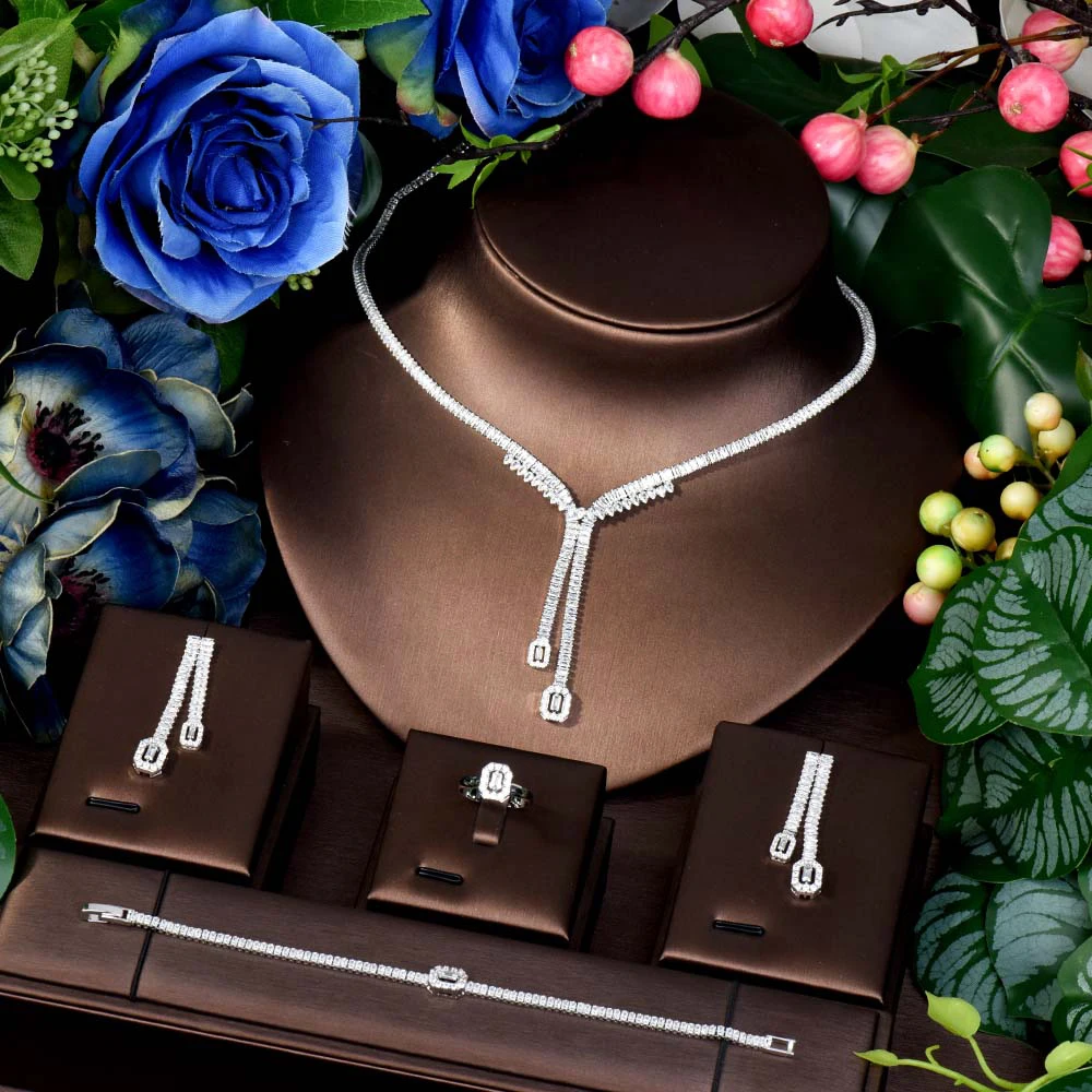 

HIBRIDE Tiresome Simple Square Women Necklace Earrings Set Daily Versatile Jewellery Bridal Wedding Party Dress Evening S-392