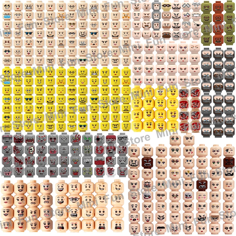 MOC City Figures Face Head Expression Cry Cute Soldier Injured Accessories Building Blocks Boy Girl DIY Parts Bricks Toys Gifts