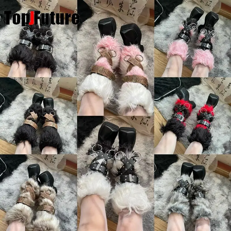 Dark Women Spice Harajuku Punk gothic Lolita Leg Warmer fluffy leather button polychrome Cover Y2K Girls keep warm Leg warmers