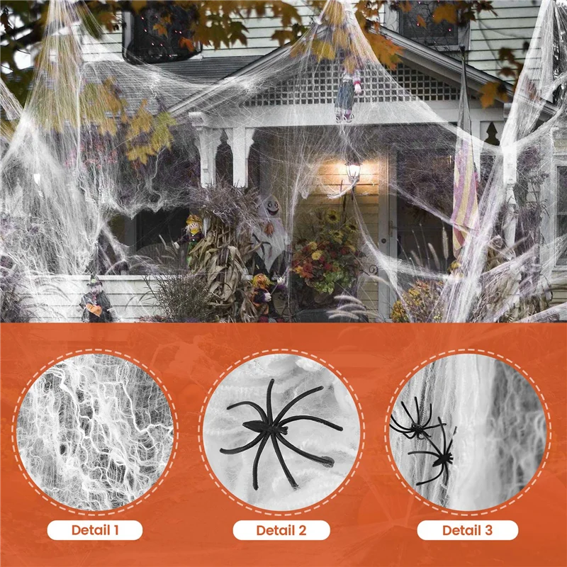 HFES 1000 Sqft Halloween Stretch Spider Web With 100 Plastic Fake Spiders For Indoor & Outdoor Halloween Decorations