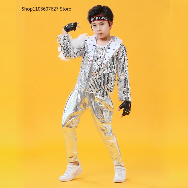 

New Children's Jazz Dance Performance Costume Sequins for Boys and Girls Street Dance Show Modern Performance Costume