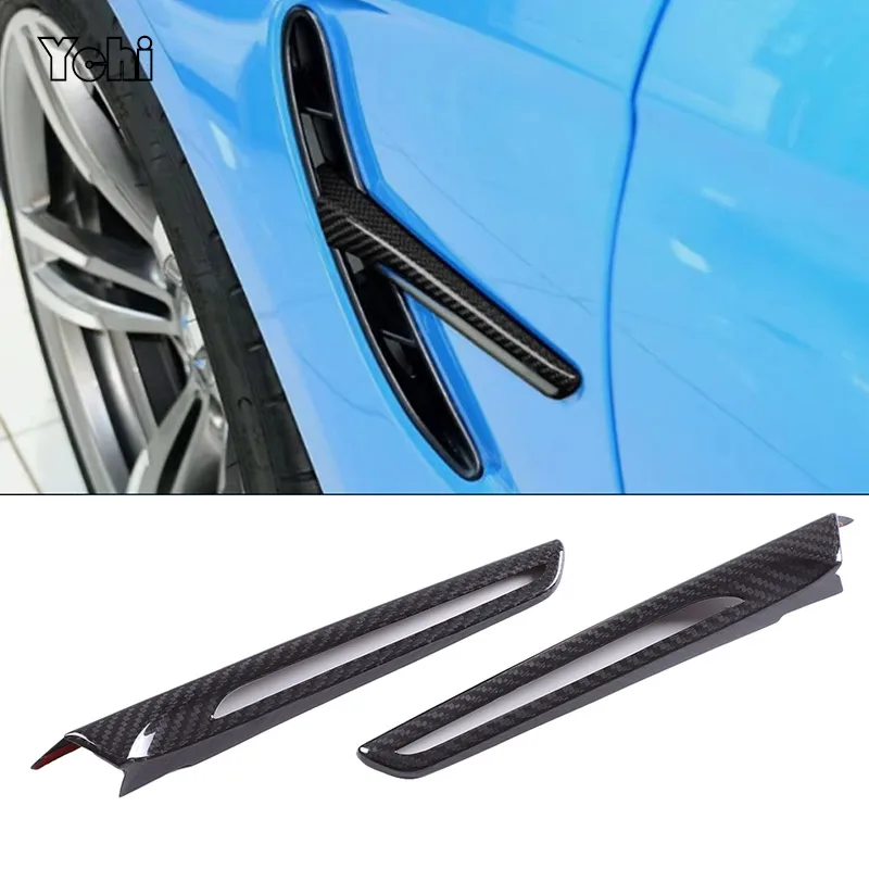 For BMW M3 M4 F80 F82 2014-19 Car Real Dry Hard Carbon Fiber Side Air Vent Fender Splitter Decoration Cover Frame Trim Sticker
